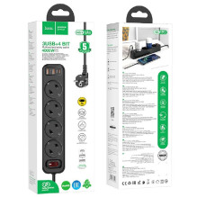 Charger-power strip HOCO NS1 (2xUSB 1xUSB-C 4xEU socket 3A 20W) black