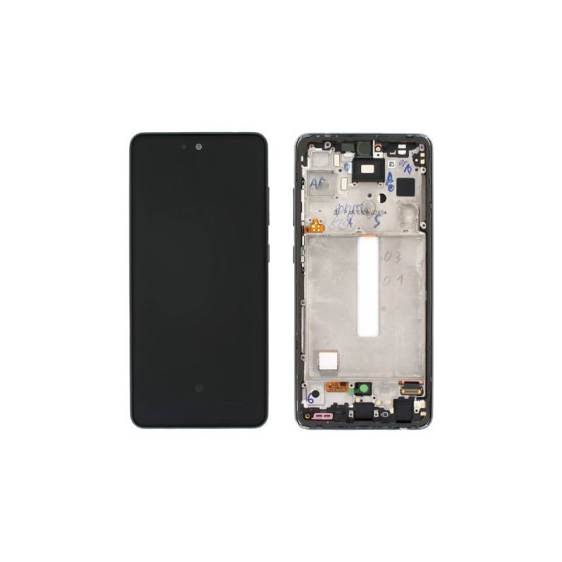 Ekranas Samsung A528 A52S 2021 su lietimui jautriu stikliuku ir rėmeliu Awesome Black OLED (real size)
