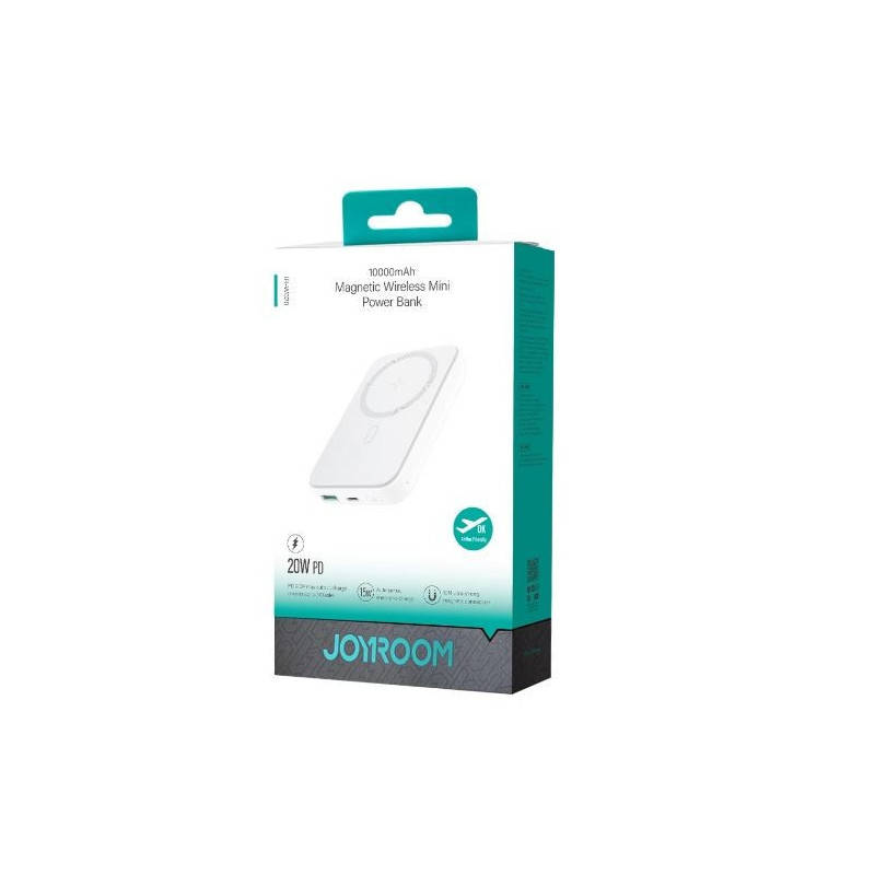 Išorinė baterija POWER BANK JOYROOM (JR-W020) 10000mAh su belaidžiu įkrovikliu (Magsafe 20W) balta