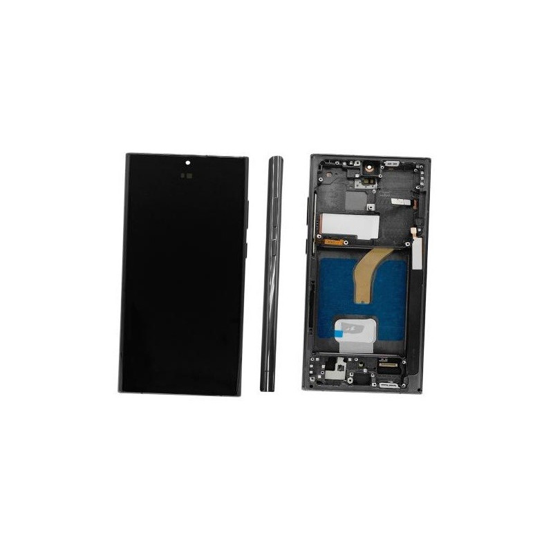 LCD screen Samsung S908 S22 Ultra with touch screen and frame Black OLED (real size)