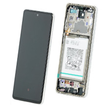 Ekranas Samsung A725 / A726 A72 4G / 5G su lietimui jautriu stikliuku ir rėmeliu ir baterija White originalus (service p