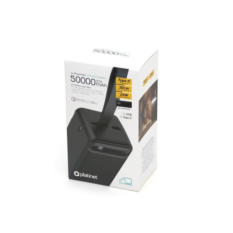 External battery POWER BANK PLATINET 50000mAh (1xUSB 1xType-C QC3.0 20W) black
