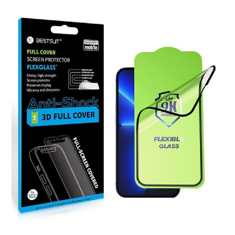 LCD apsauginis stikliukas Bestsuit Flexible Hybrid Glass 5D Samsung A165 A16 4G / A166 A16 5G pritaikytas dėklui juodas