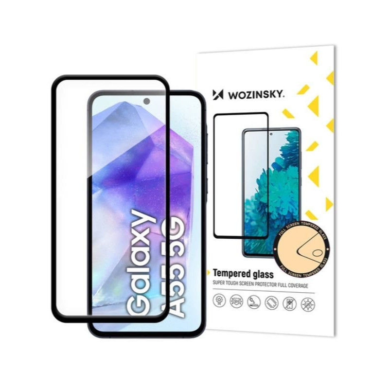 LCD apsauginis stikliukas "Wozinsky 5D Full Glue" Samsung A566 A56 5G / A366 A36 5G pritaikytas dėklui juodas