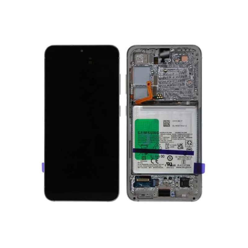 LCD screen Samsung S911 S23 5G with touch screen with frame and battery Cream original (used Grade B)