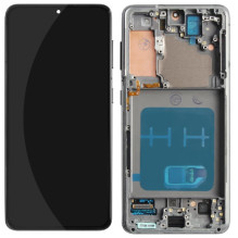 Ekranas Samsung G991 S21 su lietimui jautriu stikliuku ir rėmeliu Phantom Black OLED (real size)