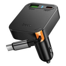 Įkroviklis automobilinis Hoco NZ18 (1xUSB 1xUSB-C 65W) + USB-C laidas juodas