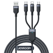 USB kabelis JOYROOM (S-A18) 3in1 lightning+micro+type-C (3.5A) 1.2m juodas