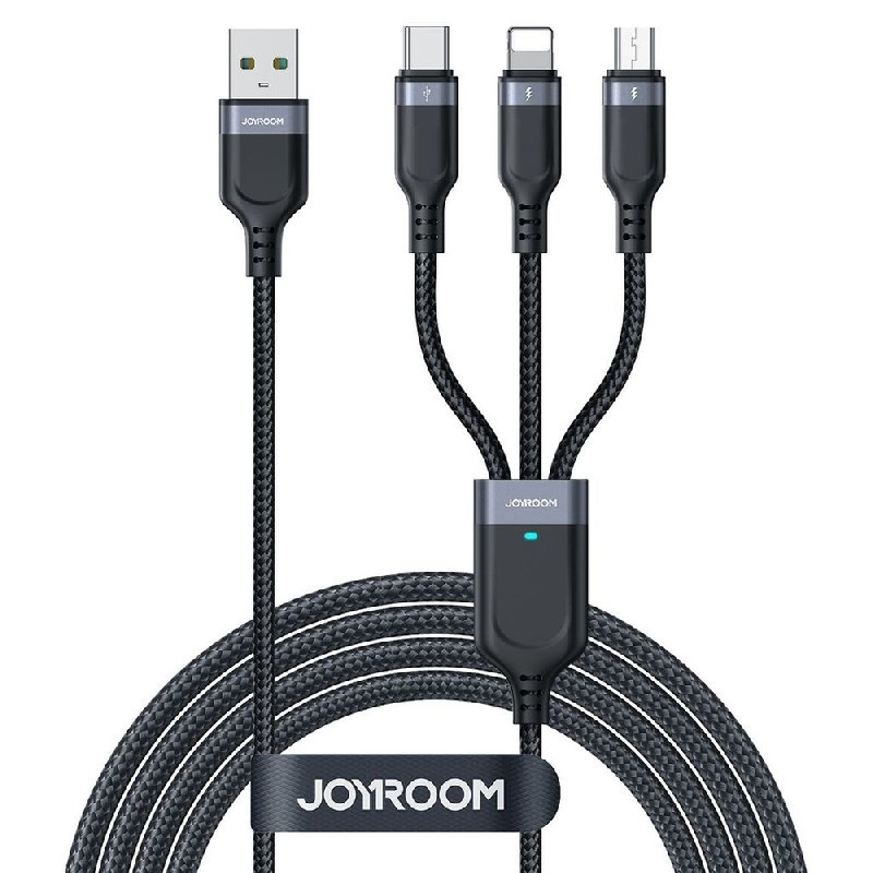 USB kabelis JOYROOM (S-A18) 3in1 lightning+micro+type-C (3.5A) 1.2m juodas