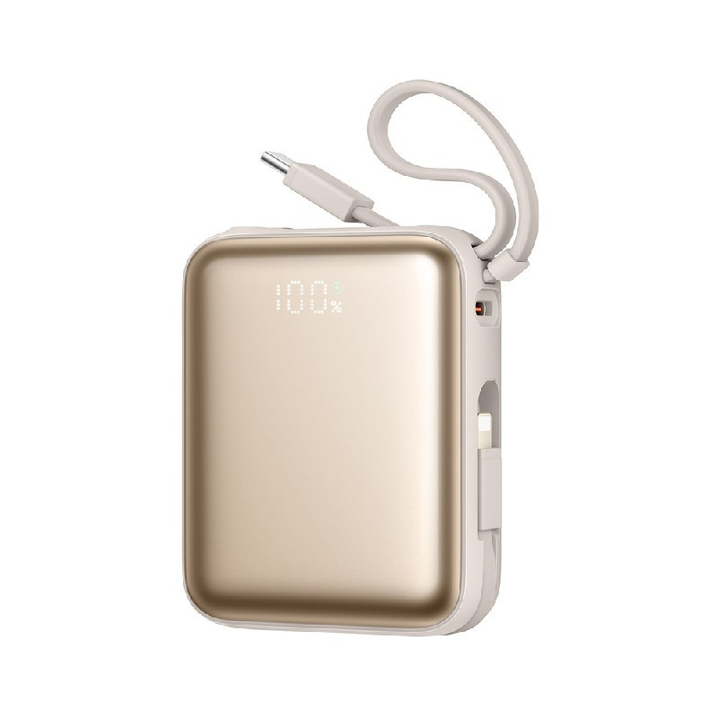 Išorinė baterija POWER BANK JOYROOM (JR-PBF27) 10000mAh (1xType-C 22.5W) su type-C ir lightning laidu auksinis