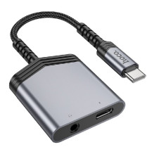 Adapteris Hoco (LS39) iš USB-C į (USB-C 3,5mm) juodas