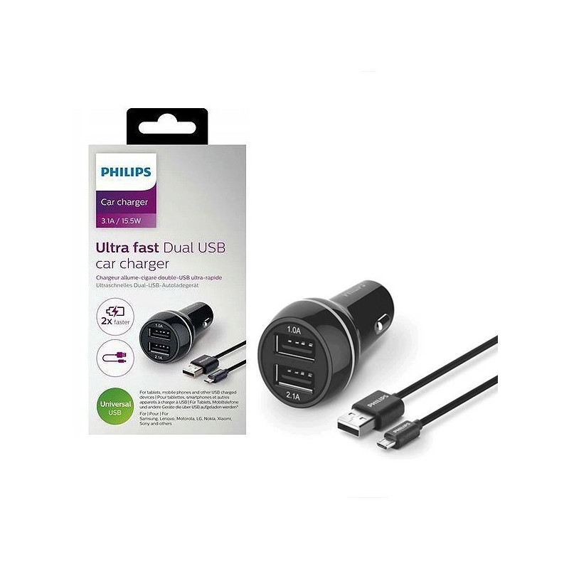 Car charger Philips (2xUSB 3.1A) black