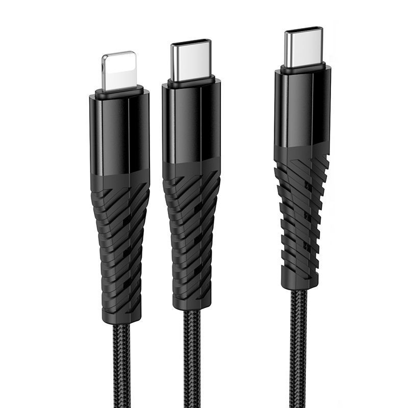 USB kabelis HOCO X123 2in1 USB-C į (1xUSB-C 1 x ightning) 1m juodas