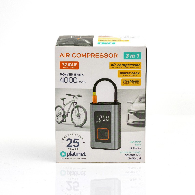 Portable smart air pump Platinet 3in1 (4000mAh 10Bar)