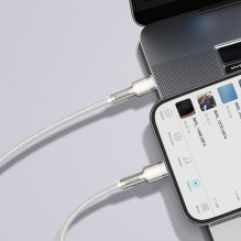 USB-C laidas, skirtas „Lightning“ įkrovikliui „Baseus Cafule“, PD, 20 W, 1 m (baltas)