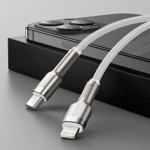 USB-C laidas, skirtas „Lightning“ įkrovikliui „Baseus Cafule“, PD, 20 W, 1 m (baltas)