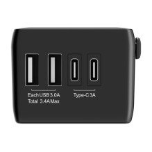 Blitzwolf BW-TA1 4 viename kelioninis adapteris 2xUSB + C + PD 20W