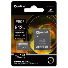Atminties korta Platinet MicroSD 512GB (class10 UHS-III 90MB / S) + SD Adapteris