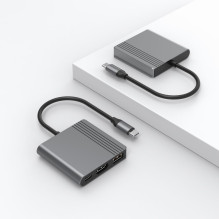 Adapteris - Gembird A-CM-COMBO3-05 USB Type-C Multi-Port Adapter 4K 60Hz Space Grey