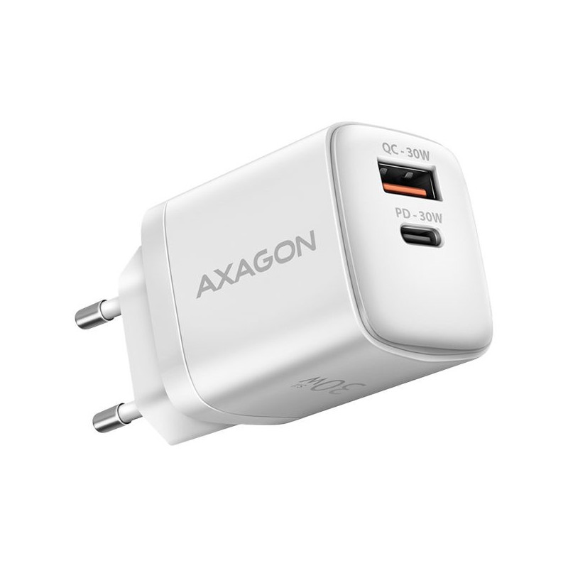 Axagon Sil sieninis įkroviklis 2x prievadas (USB-A + USB-C), PD3.0 / QC4+ / PPS / AFC / Apple. 30W bendra galia.