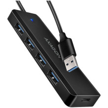 AXAGON HUE-C1A 4x USB3.2 Gen 1 Travel Hub, USB-C maitinimo įvestis, su. 20 cm A tipo laidas
