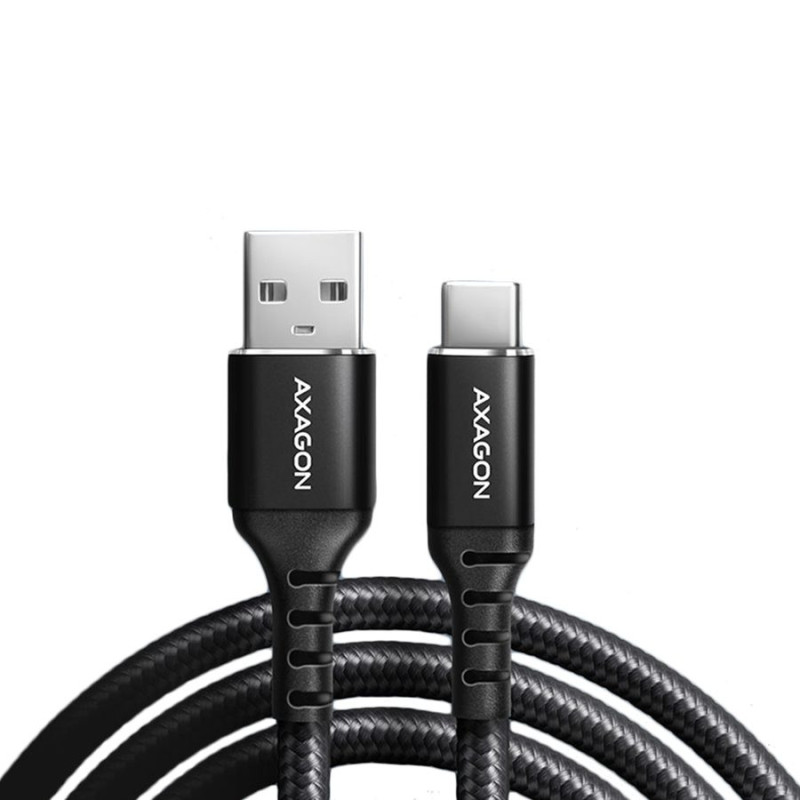 Axagon Data and charging USB 2.0 cable length 1.5 m. 3A. Black braided.