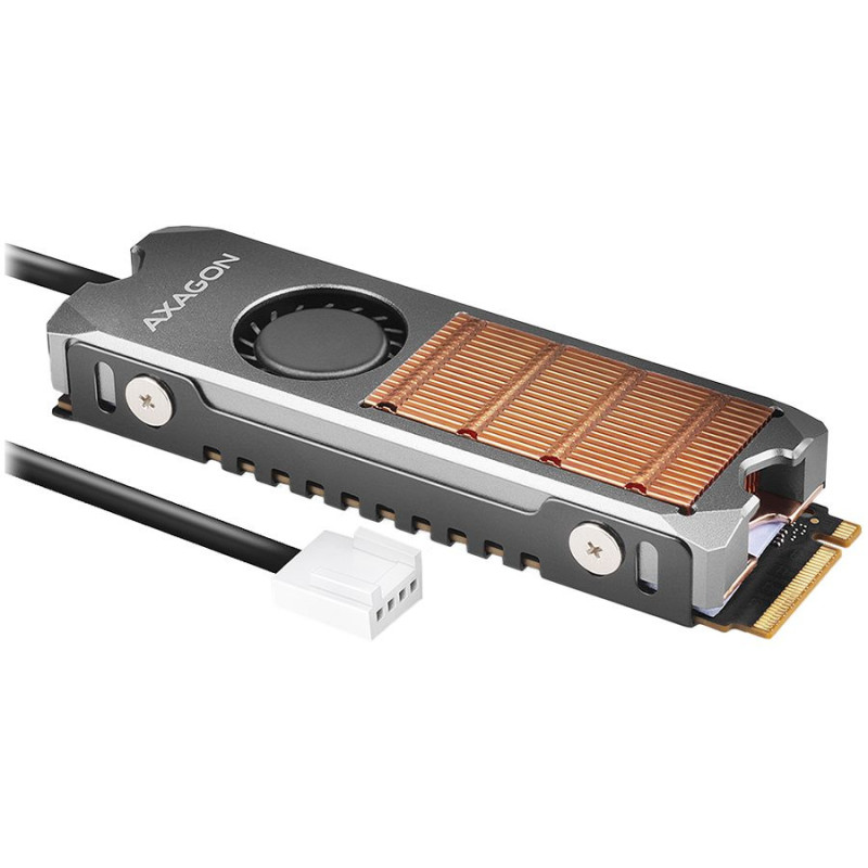 AXAGON CLR-M2FAN aktyvus ventiliatorius - M.2 SSD, 80 mm SSD, varinis korpusas, silikoninės šiluminės pagalvėlės, aukšti