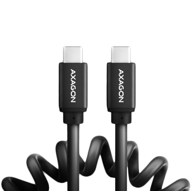 „Axagon“ duomenų ir įkrovimo USB 2.0 laidas, 1,1 m ilgio. PD 60W, 3A. Juodai susuktas.