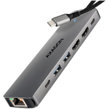 AXAGON HMC-7HX2 USB-C 3.2 Gen 1 hub, 2x USB-A + 1x USB-C, 2x HDMI 4K 60Hz, GLAN, PD 100W, 15cm USB-C cable