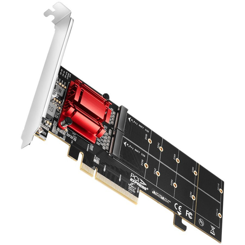 Axagon PCEM2-ND PCIE 2X NVME M.2 CONTROLLERPCI-Express x8 internal controller for connecting two NVMe M.2 SSD disks to a