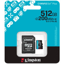 KINGSTON 512GB microSDXC Canvas Go Plus Gen4 200MB / s A2 U3 V30 kortelė + adapteris