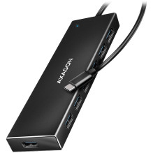 „Axagon“ septynių prievadų USB 3.2 „Gen 1“ šakotuvas su įkrovimo palaikymu. Jungtis išoriniam maitinimo šaltiniui. 30 cm