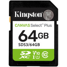 „Kingston“ 64 GB SDXC „Canvas Select Plus Gen3“ 100 MB/s C10 UHS-I U1 V10