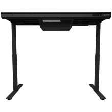 Dual-motor sit / stand adjustable-height gaming desk with built-in PC case, wireless charger, RGB lighting, control pane