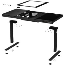 Dual-motor sit / stand adjustable-height gaming desk with built-in PC case, wireless charger, RGB lighting, control pane