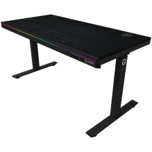 Dual-motor sit / stand adjustable-height gaming desk with wireless charger, RGB lighting, control panel, and USB ports, 