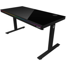 Dviejų variklių reguliuojamo aukščio žaidimų stalas su sėdima / stovima rankena, belaidžiu įkrovikliu, RGB apšvietimu, v