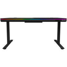 Dviejų variklių reguliuojamo aukščio žaidimų stalas su sėdima / stovima rankena, belaidžiu įkrovikliu, RGB apšvietimu, v