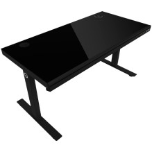 Dual-motor sit / stand adjustable-height gaming desk with wireless charger, RGB lighting, control panel, and USB ports, 