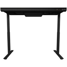 Dual-motor sit / stand adjustable-height gaming desk with wireless charger, RGB lighting, control panel, and USB ports, 