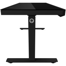 Dual-motor sit / stand adjustable-height gaming desk with wireless charger, RGB lighting, control panel, and USB ports, 