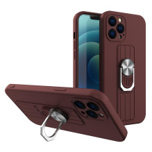 Ring Case silikoninis dėklas su rankena pirštu ir stovas iPhone 12 Pro rudas