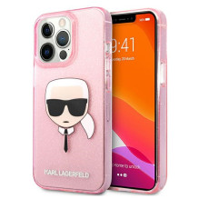 „Karl Lagerfeld“ blizgučiais puoštas „Karl's Head“ dėklas, skirtas „iPhone 13 Pro Max“ – rožinis