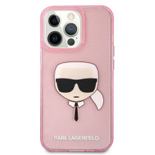 „Karl Lagerfeld“ blizgučiais puoštas „Karl's Head“ dėklas, skirtas „iPhone 13 Pro Max“ – rožinis