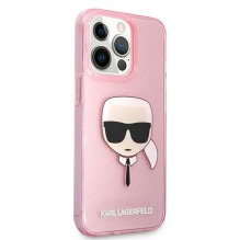 „Karl Lagerfeld“ blizgučiais puoštas „Karl's Head“ dėklas, skirtas „iPhone 13 Pro Max“ – rožinis