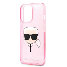 „Karl Lagerfeld“ blizgučiais puoštas „Karl's Head“ dėklas, skirtas „iPhone 13 Pro Max“ – rožinis