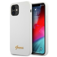 Guess GUHCP12SLSLMGWH iPhone 12 mini 5,4 colio baltas / baltas kietasis metalinis logotipo scenarijus