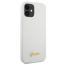 Guess GUHCP12SLSLMGWH iPhone 12 mini 5,4 colio baltas / baltas kietasis metalinis logotipo scenarijus