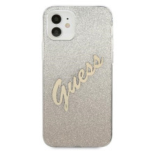Guess GUHCP12SPCUGLSGO iPhone 12 mini 5,4 colio auksinis / auksinis kietas dėklas Glitter Gradient Script
