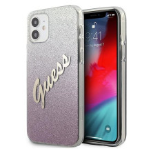 Guess GUHCP12SPCUGLSPI iPhone 12 mini 5,4 colio rožinis / rožinis kietasis dėklas Glitter Gradient Script